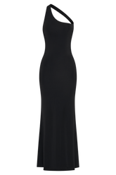 Marianne Asymmetrical Slinky Maxi Dress - Black